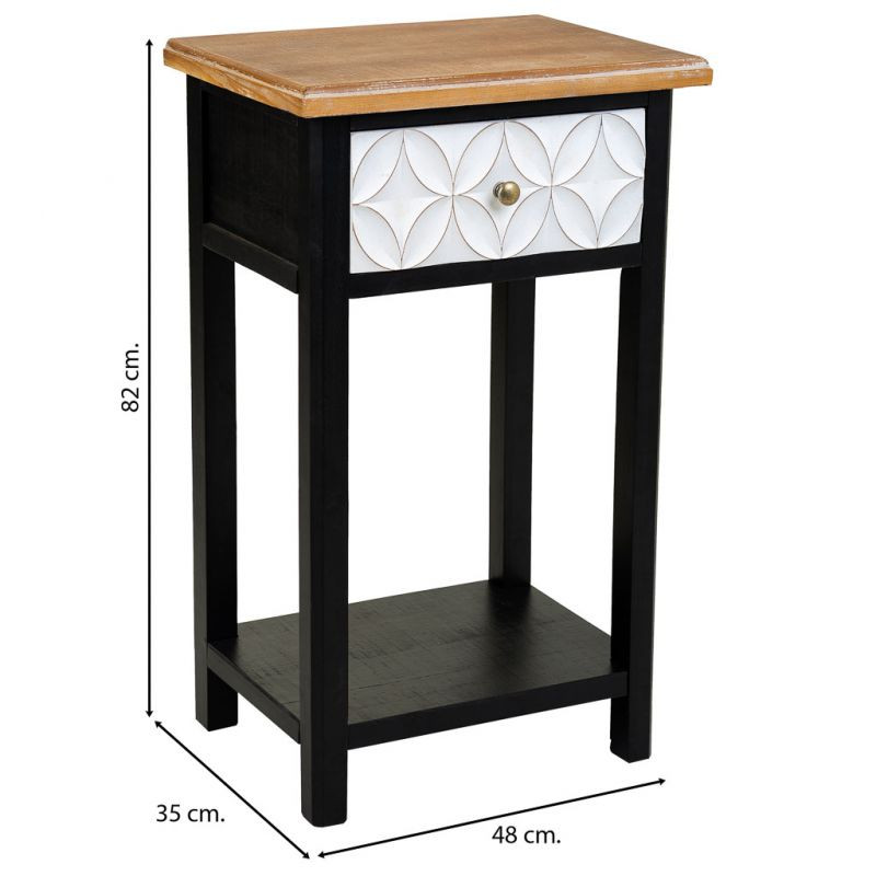 Table de chevet haute noire et bois 1 tiroir 48x35x82 cm Daviza  - 9