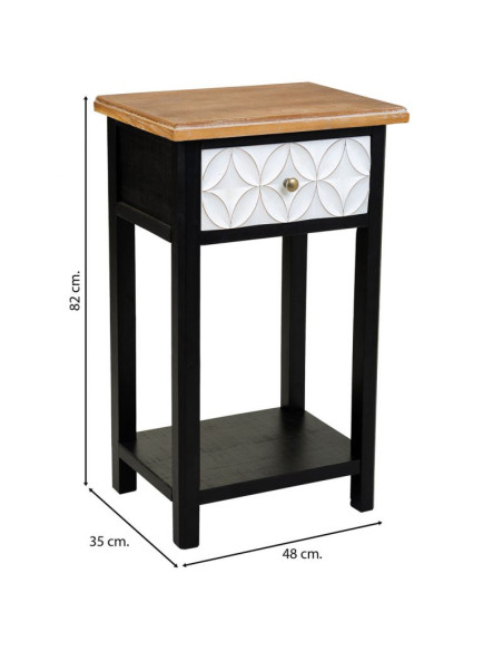 Table de chevet haute noire et bois 1 tiroir 48x35x82 cm Daviza  - 9
