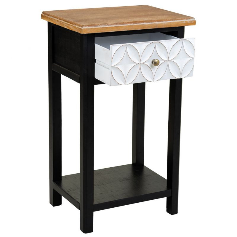 Table de chevet haute noire et bois 1 tiroir 48x35x82 cm Daviza  - 4