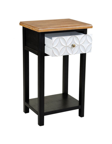 Table de chevet haute noire et bois 1 tiroir 48x35x82 cm Daviza  - 4
