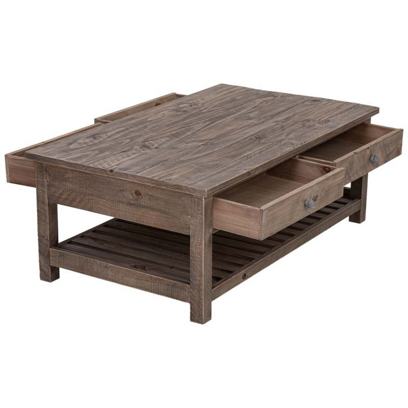 Table basse bois brun 4 tiroirs 120x70x45 cm Ozanio  - 4