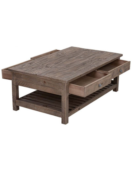 Table basse bois brun 4 tiroirs 120x70x45 cm Ozanio  - 4
