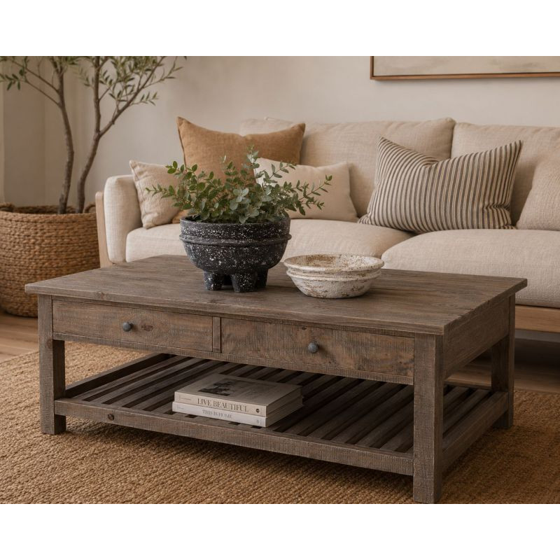 Table basse bois brun 4 tiroirs 120x70x45 cm Ozanio  - 2