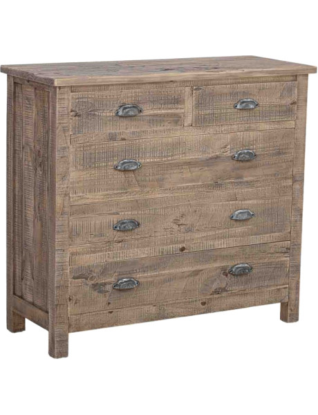 Commode 5 tiroirs bois brun grisé 90x40x100 cm Ozanio  - 1