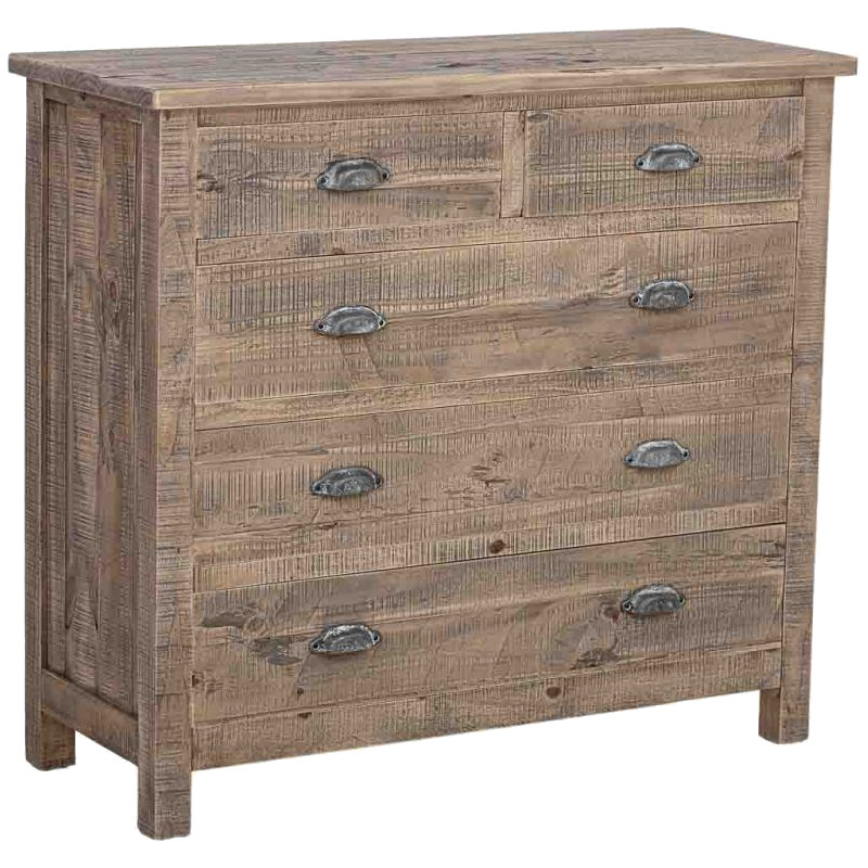 Commode 5 tiroirs bois brun grisé 90x40x100 cm Ozanio  - 1