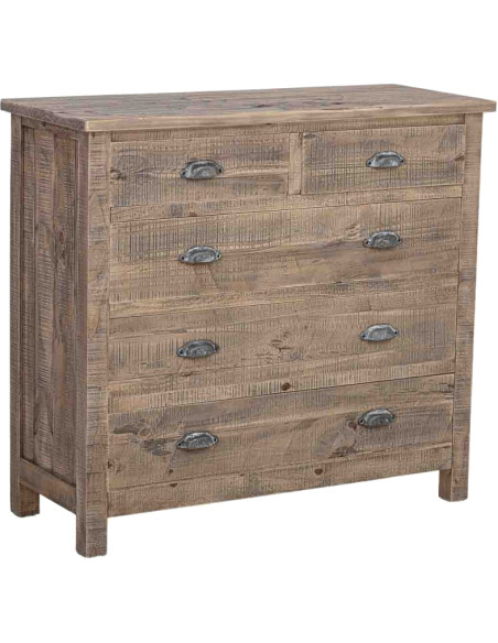 Commode 5 tiroirs bois brun grisé 90x40x100 cm Ozanio  - 1