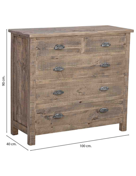 Commode 5 tiroirs bois brun grisé 90x40x100 cm Ozanio  - 8