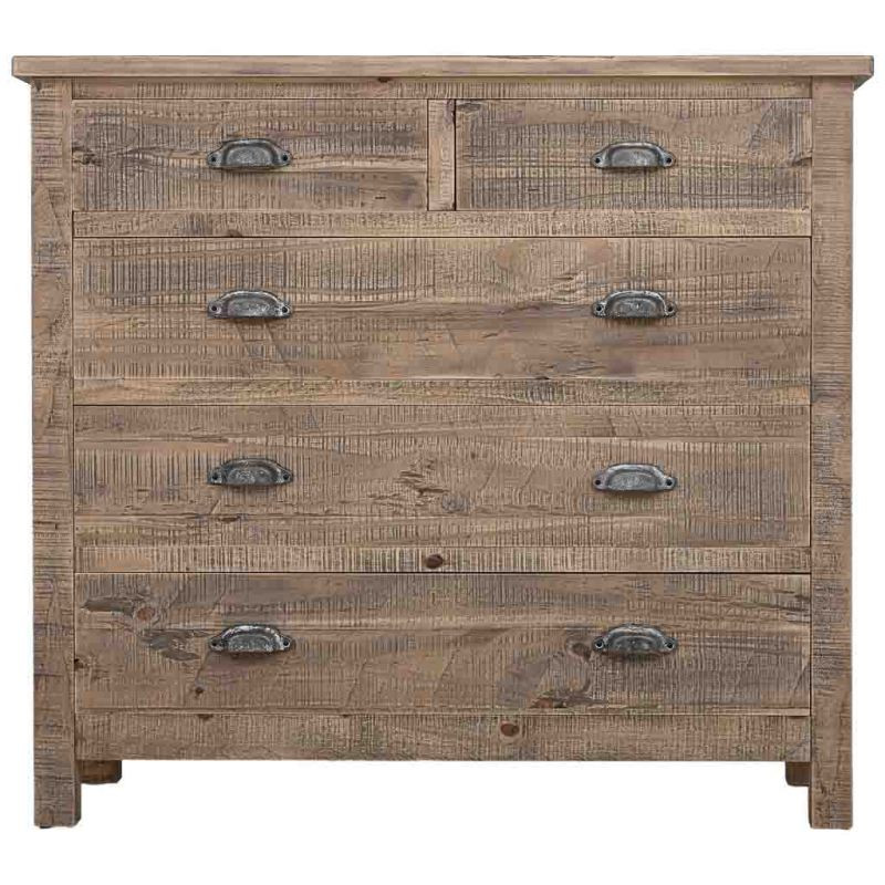 Commode 5 tiroirs bois brun grisé 90x40x100 cm Ozanio  - 2