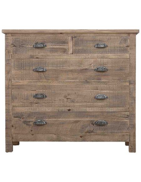 Commode 5 tiroirs bois brun grisé 90x40x100 cm Ozanio  - 2