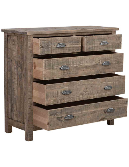 Commode 5 tiroirs bois brun grisé 90x40x100 cm Ozanio  - 3