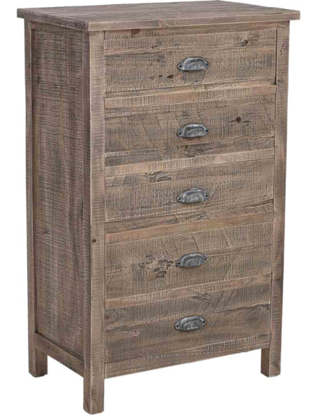Chiffonnier bois 5 tiroirs brun grisé 65x40x103,5 cm Ozanio  - 1