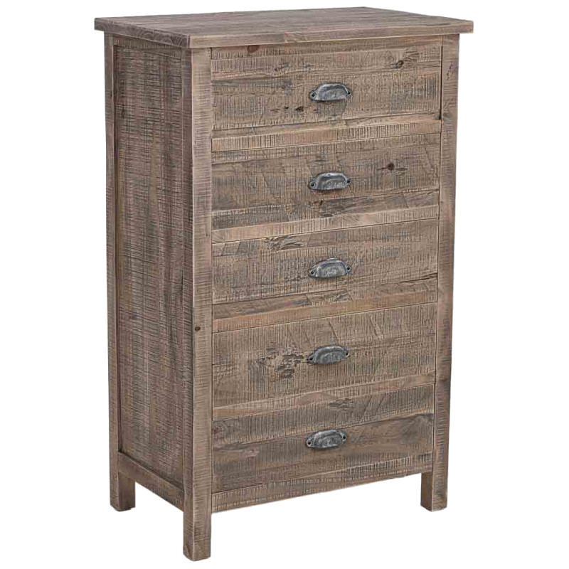 Chiffonnier bois 5 tiroirs brun grisé 65x40x103,5 cm Ozanio  - 1