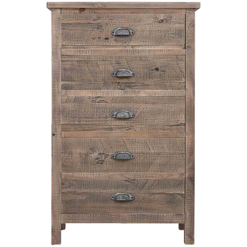 Chiffonnier bois 5 tiroirs brun grisé 65x40x103,5 cm Ozanio  - 2