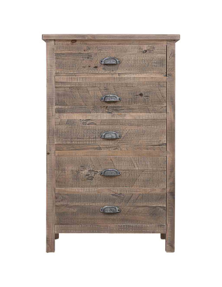 Chiffonnier bois 5 tiroirs brun grisé 65x40x103,5 cm Ozanio  - 2