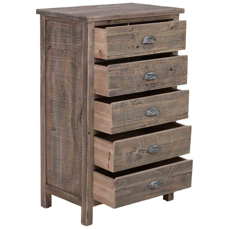 Chiffonnier bois 5 tiroirs brun grisé 65x40x103,5 cm Ozanio  - 3