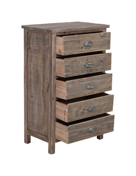 Chiffonnier bois 5 tiroirs brun grisé 65x40x103,5 cm Ozanio  - 3