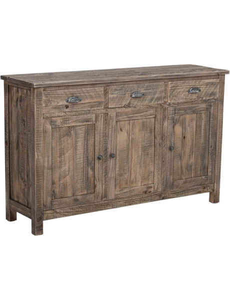Buffet bois brun vieilli 3 portes 3 tiroirs 140x40x86,5 cm Ozanio  - 1