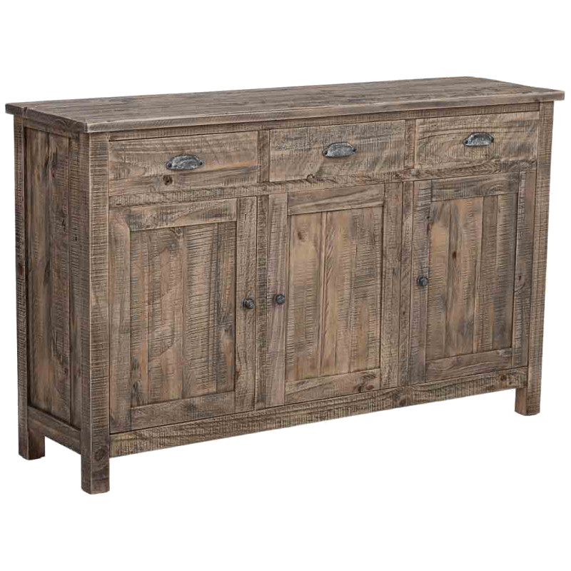 Buffet bois brun vieilli 3 portes 3 tiroirs 140x40x86,5 cm Ozanio  - 1