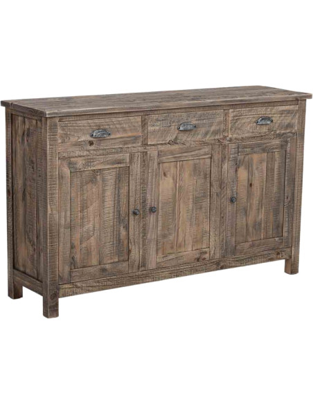 Buffet bois brun vieilli 3 portes 3 tiroirs 140x40x86,5 cm Ozanio  - 1