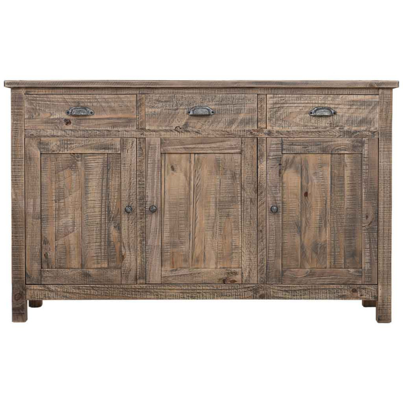 Buffet bois brun vieilli 3 portes 3 tiroirs 140x40x86,5 cm Ozanio  - 3