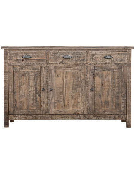 Buffet bois brun vieilli 3 portes 3 tiroirs 140x40x86,5 cm Ozanio  - 3