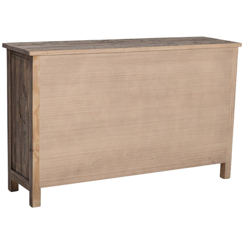 Buffet bois brun vieilli 3 portes 3 tiroirs 140x40x86,5 cm Ozanio  - 5