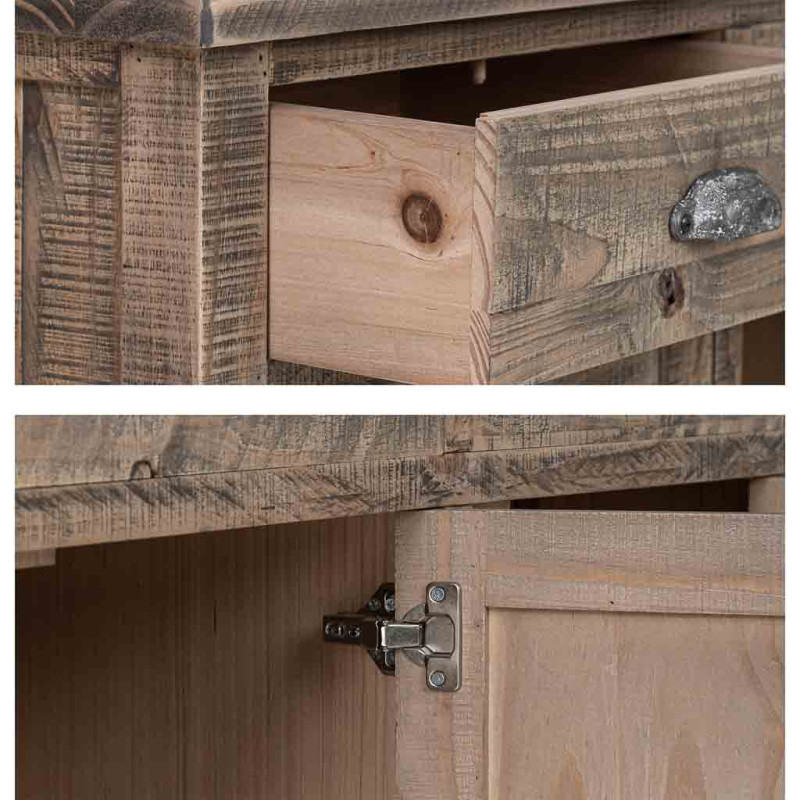 Buffet bois brun vieilli 3 portes 3 tiroirs 140x40x86,5 cm Ozanio  - 6