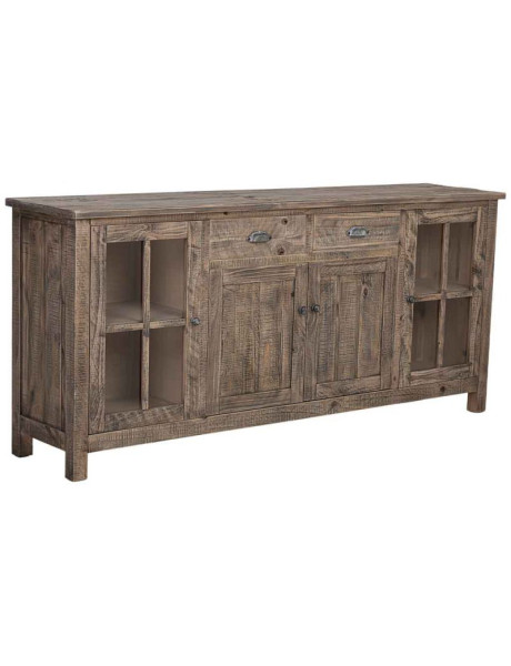 Buffet vitrine bois brun 4 portes 2 tiroirs 180x40x80 cm Ozani  - 1