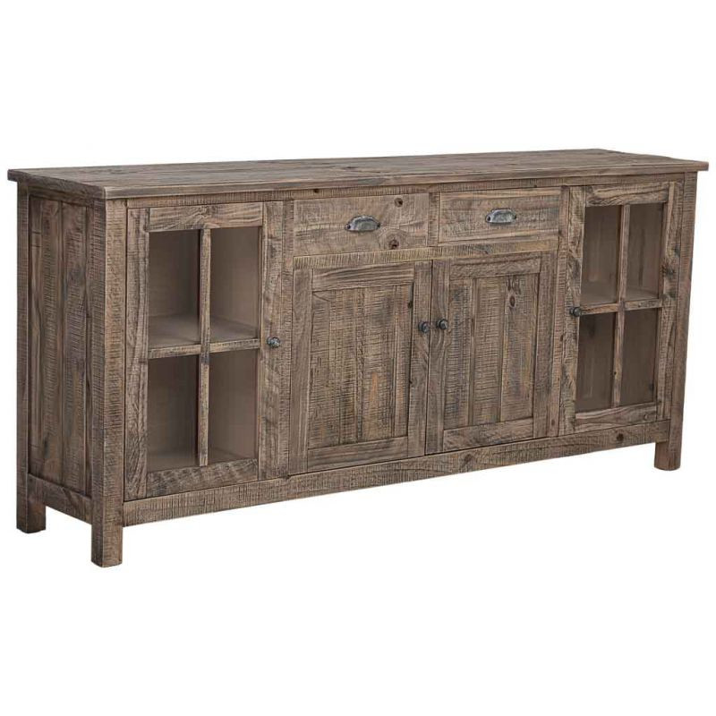 Buffet vitrine bois brun 4 portes 2 tiroirs 180x40x80 cm Ozani  - 1