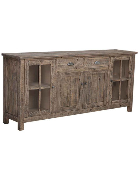 Buffet vitrine bois brun 4 portes 2 tiroirs 180x40x80 cm Ozani  - 1
