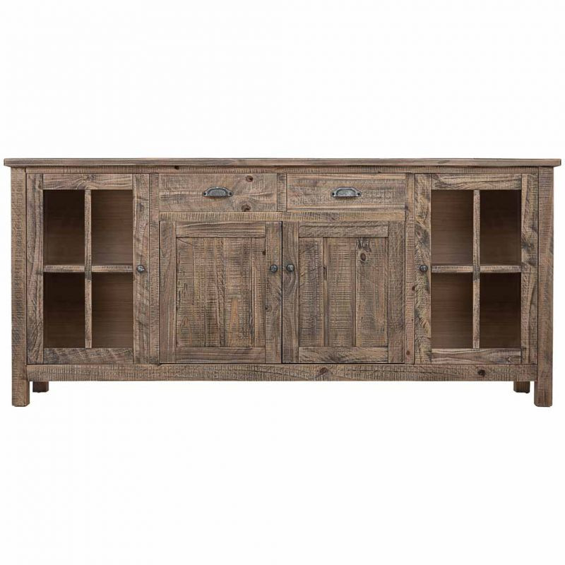 Buffet vitrine bois brun 4 portes 2 tiroirs 180x40x80 cm Ozani  - 3