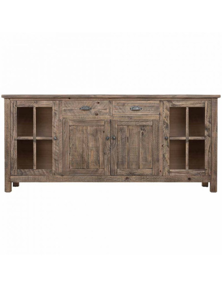 Buffet vitrine bois brun 4 portes 2 tiroirs 180x40x80 cm Ozani  - 3