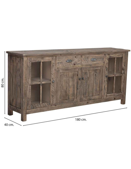 Buffet vitrine bois brun 4 portes 2 tiroirs 180x40x80 cm Ozani  - 8