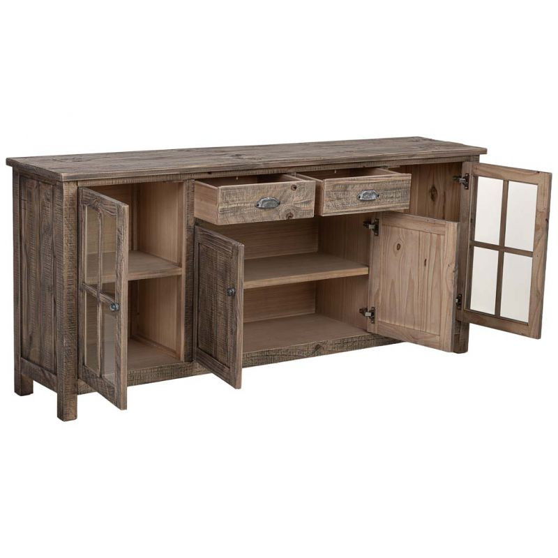 Buffet vitrine bois brun 4 portes 2 tiroirs 180x40x80 cm Ozani  - 4