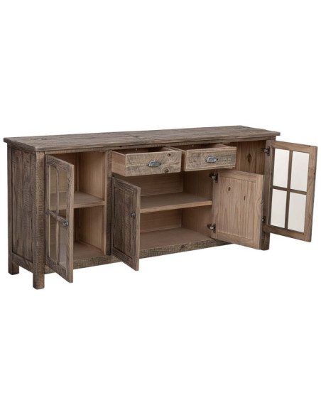 Buffet vitrine bois brun 4 portes 2 tiroirs 180x40x80 cm Ozani  - 4