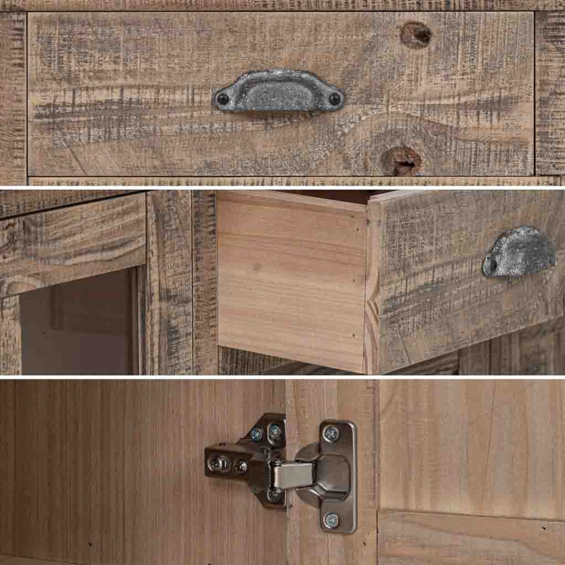 Buffet vitrine bois brun 4 portes 2 tiroirs 180x40x80 cm Ozani  - 6