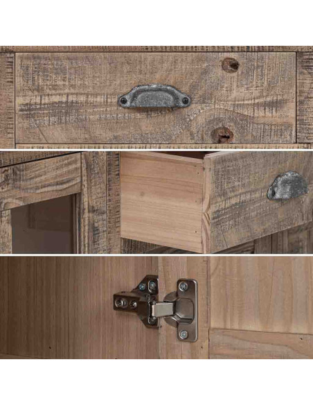 Buffet vitrine bois brun 4 portes 2 tiroirs 180x40x80 cm Ozani  - 6