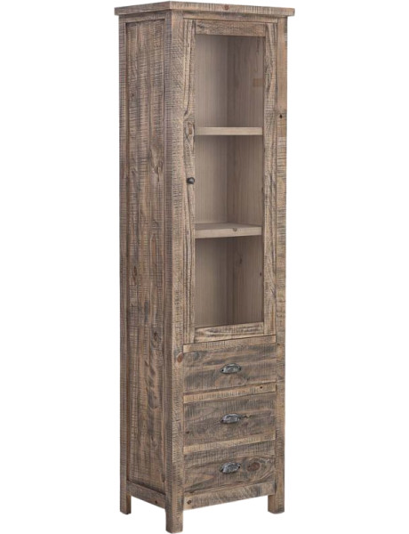 Vitrine colonne bois brun 1 porte vitrée 3 tiroirs 58x40x200 cm Ozanio  - 1