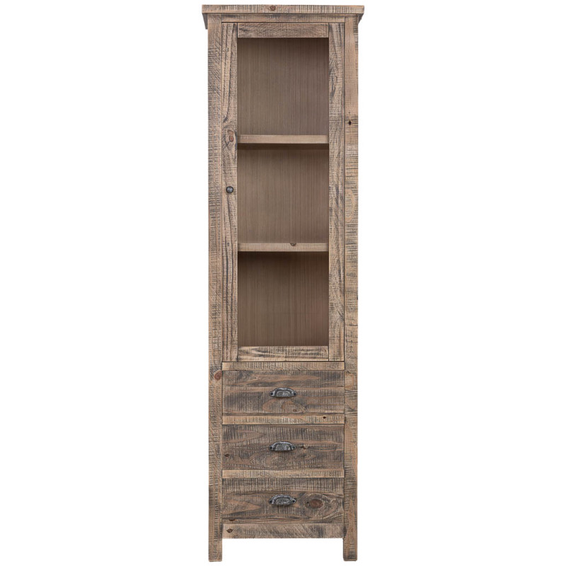 Vitrine colonne bois brun 1 porte vitrée 3 tiroirs 58x40x200 cm Ozanio  - 2