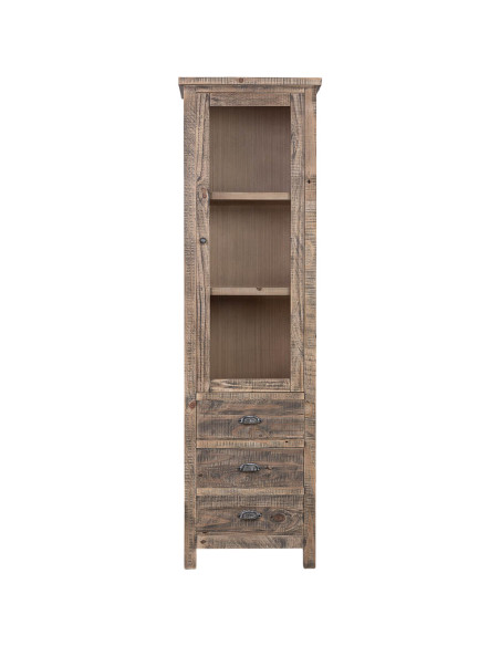 Vitrine colonne bois brun 1 porte vitrée 3 tiroirs 58x40x200 cm Ozanio  - 2