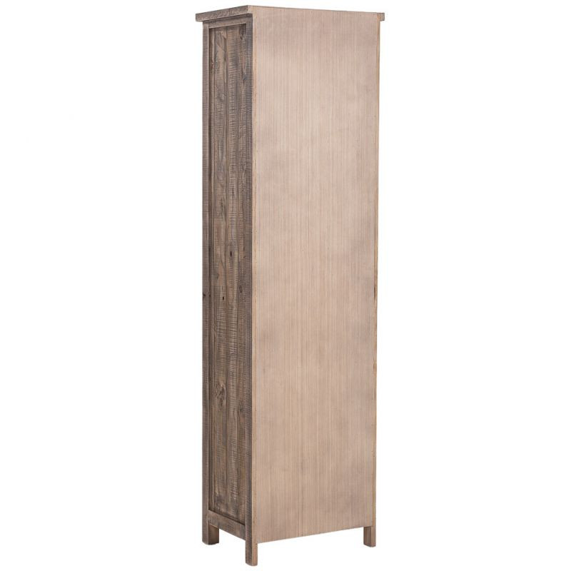 Vitrine colonne bois brun 1 porte vitrée 3 tiroirs 58x40x200 cm Ozanio  - 4