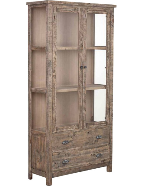 Vitrine bois brun 2 portes vitrées 2 tiroirs 100x40x200 cm Ozanio  - 1