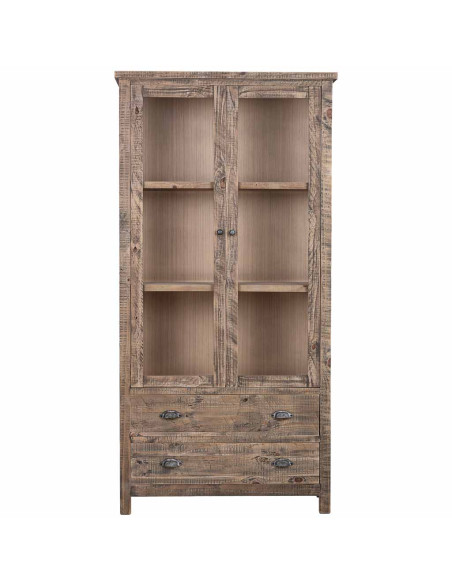 Vitrine bois brun 2 portes vitrées 2 tiroirs 100x40x200 cm Ozanio  - 2