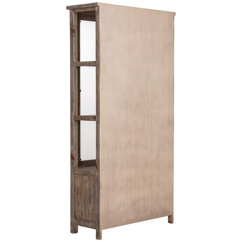 Vitrine bois brun 2 portes vitrées 2 tiroirs 100x40x200 cm Ozanio  - 4