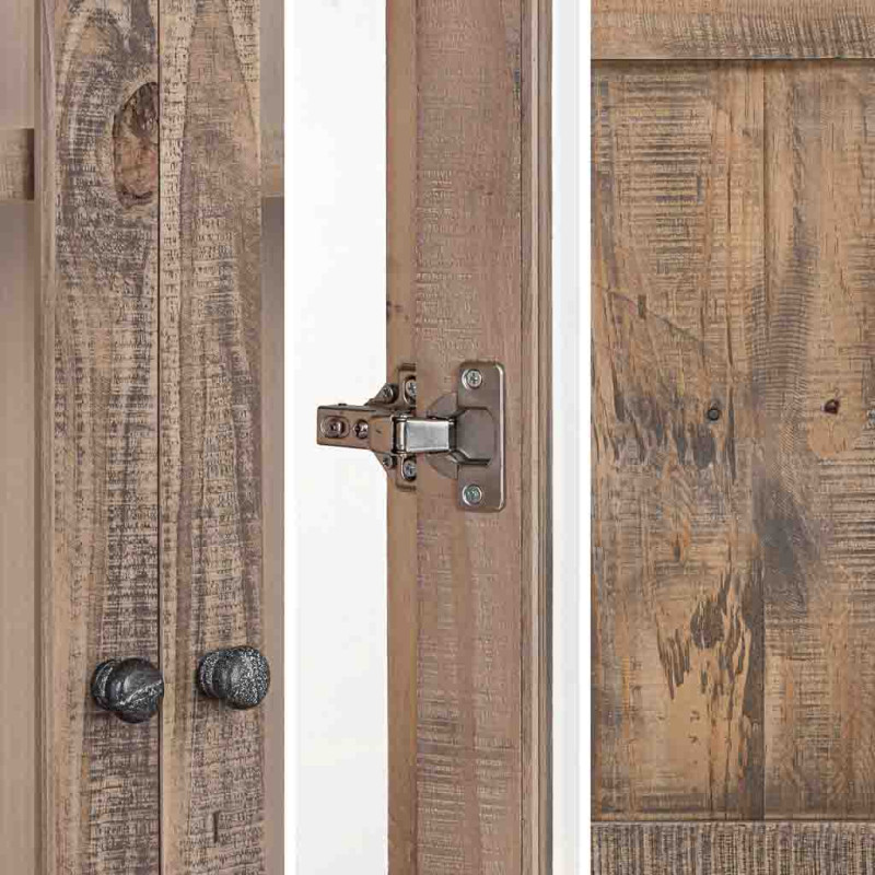 Vitrine bois brun 2 portes vitrées 2 tiroirs 100x40x200 cm Ozanio  - 7