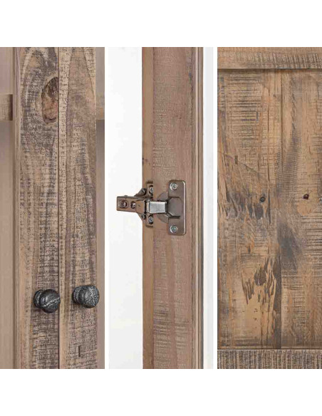 Vitrine bois brun 2 portes vitrées 2 tiroirs 100x40x200 cm Ozanio  - 7