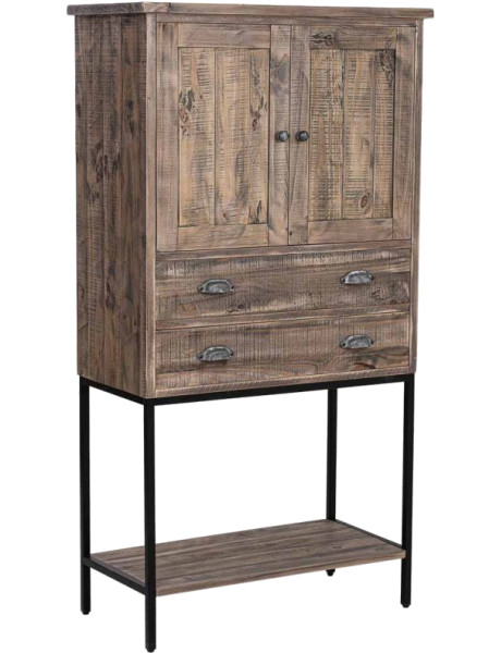 Buffet haut bois brun et métal 81x40x152 cm Ozanio  - 1