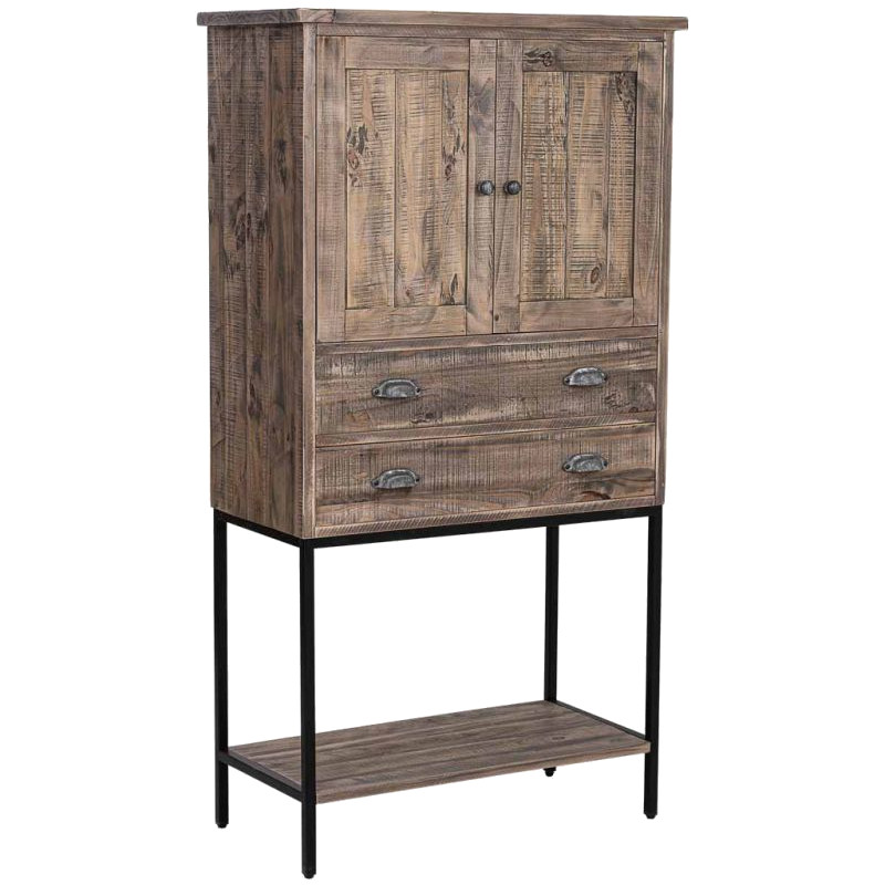 Buffet haut bois brun et métal 81x40x152 cm Ozanio  - 1