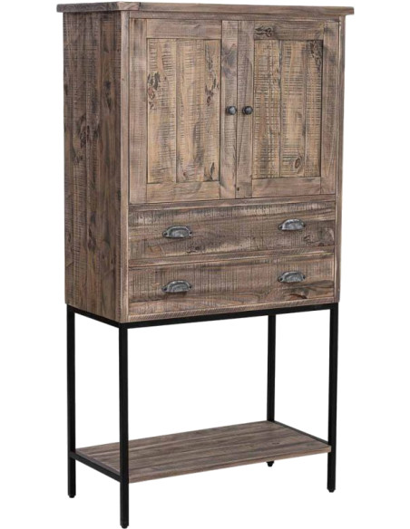 Buffet haut bois brun et métal 81x40x152 cm Ozanio  - 1