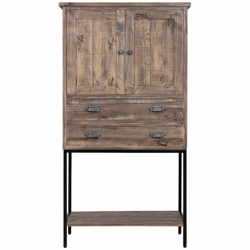Buffet haut bois brun et métal 81x40x152 cm Ozanio  - 3